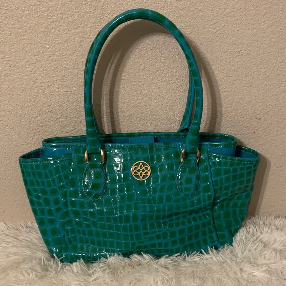 Elegant Turquoise Crocodile-Embossed Tote Bag